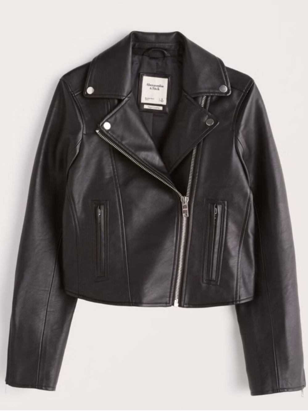 Abercrombie & Fitch Black Cropped Vegan Leather Moto Jacket